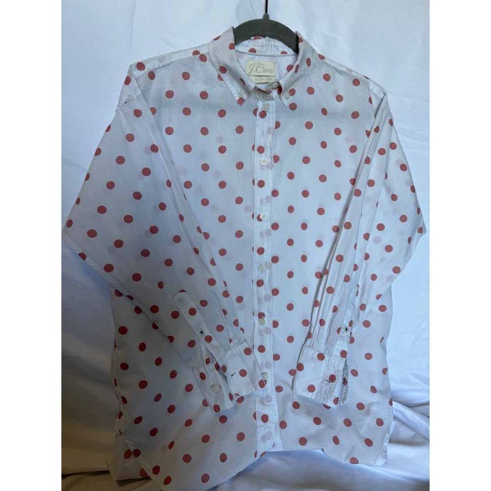 J.Crew Relaxed Fit Polka Dot Button Down Shirt White Red Women Size 6